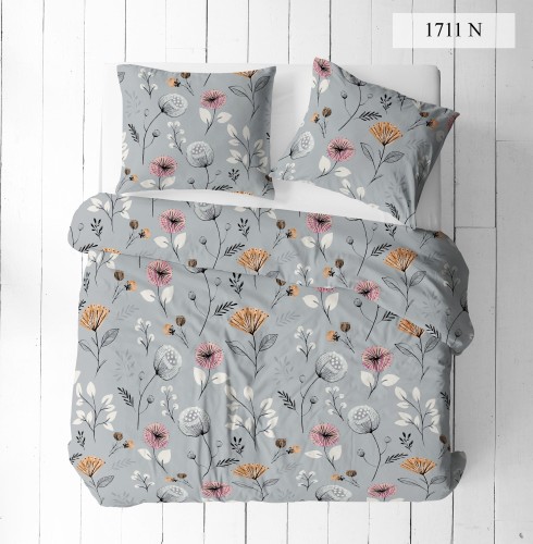 Pościel kora 160x200 szare kwiaty