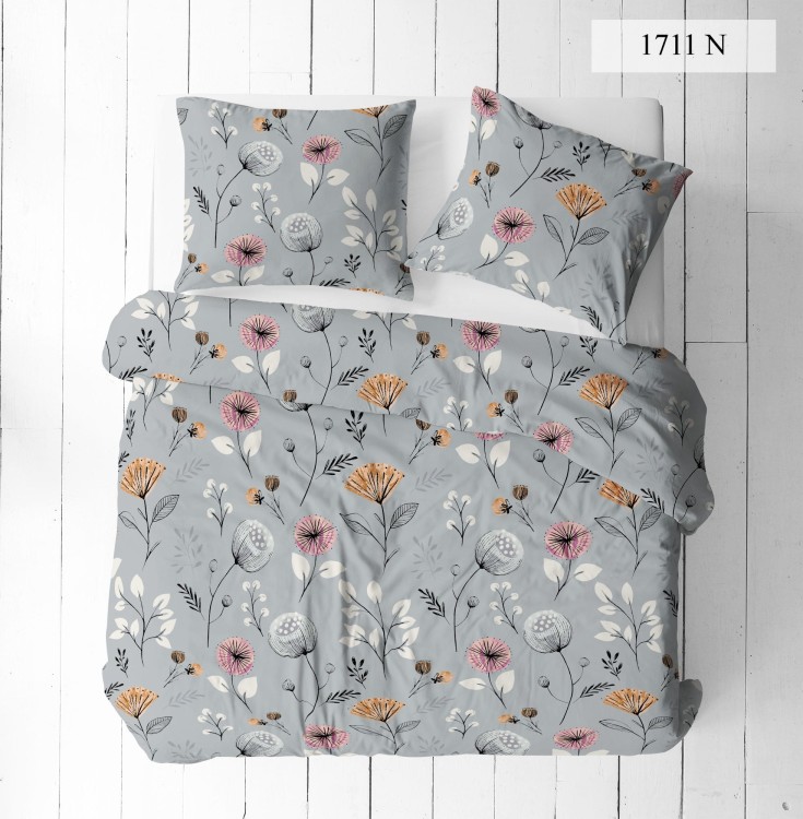 Pościel kora 160x200 szare kwiaty