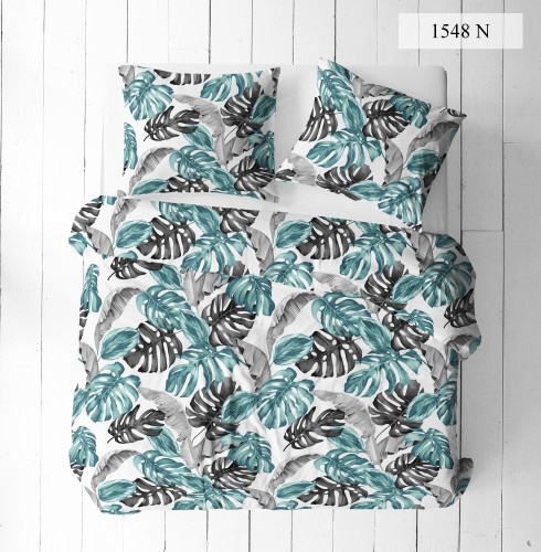 Komplet pościeli kora 160x200 monstera szmaragdowo szara