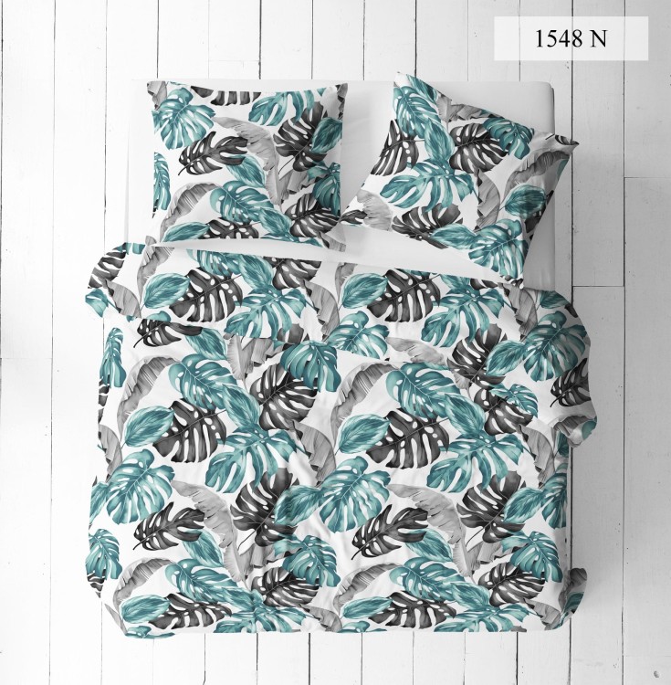 Komplet pościeli kora 160x200 monstera szmaragdowo szara