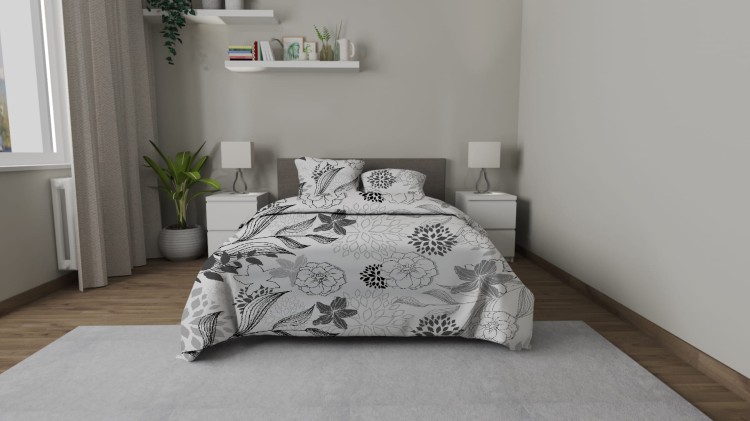 Pościel w szare kwiaty bawełna 160x200